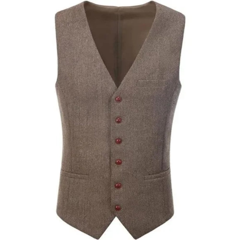 New Men's Casual Vests Slim Fit Dress Vest Khaki
